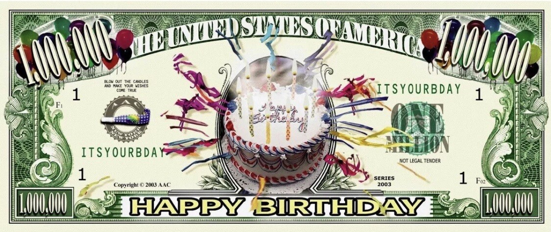 Pack of 10 Happy Birthday Party Decor Money for Gift Bags 1 Million Dollars