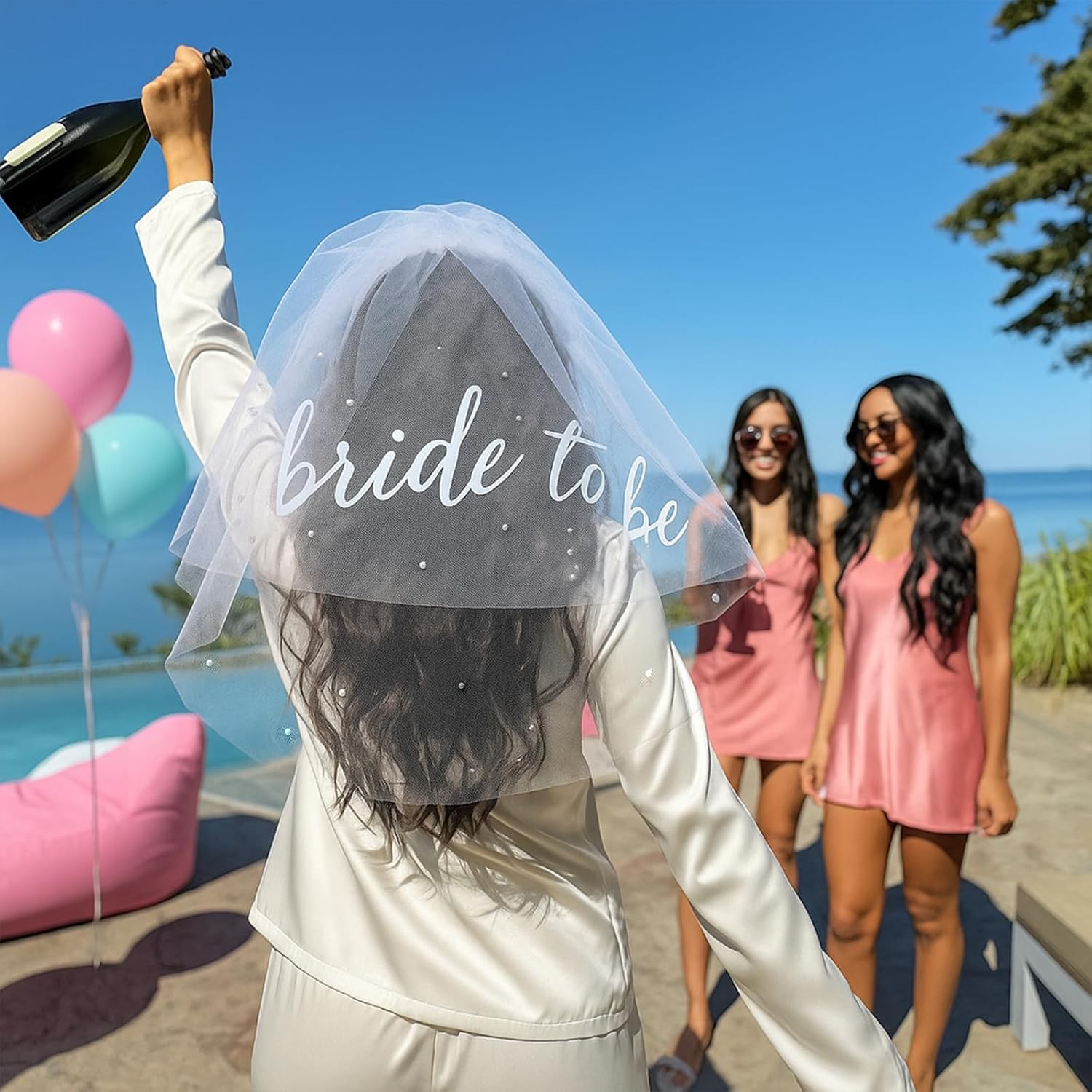 Bride to Be Veil with Pearls Bachelorette Party Bridal Shower Accessory