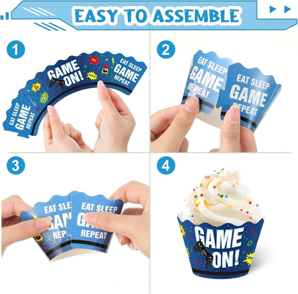 NEW Video Game Cupcake Decor Toppers Wraps Birthday Gamer Cake Party 95 Pieces