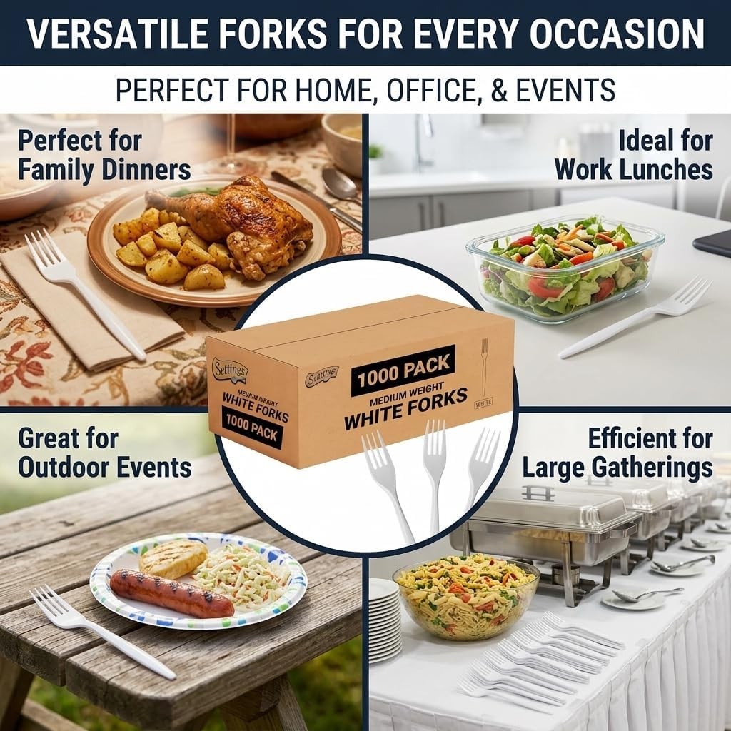 White Plastic Forks, 1000 Count – Heavy-Duty Disposable Forks, BPA-Bulk Plastic