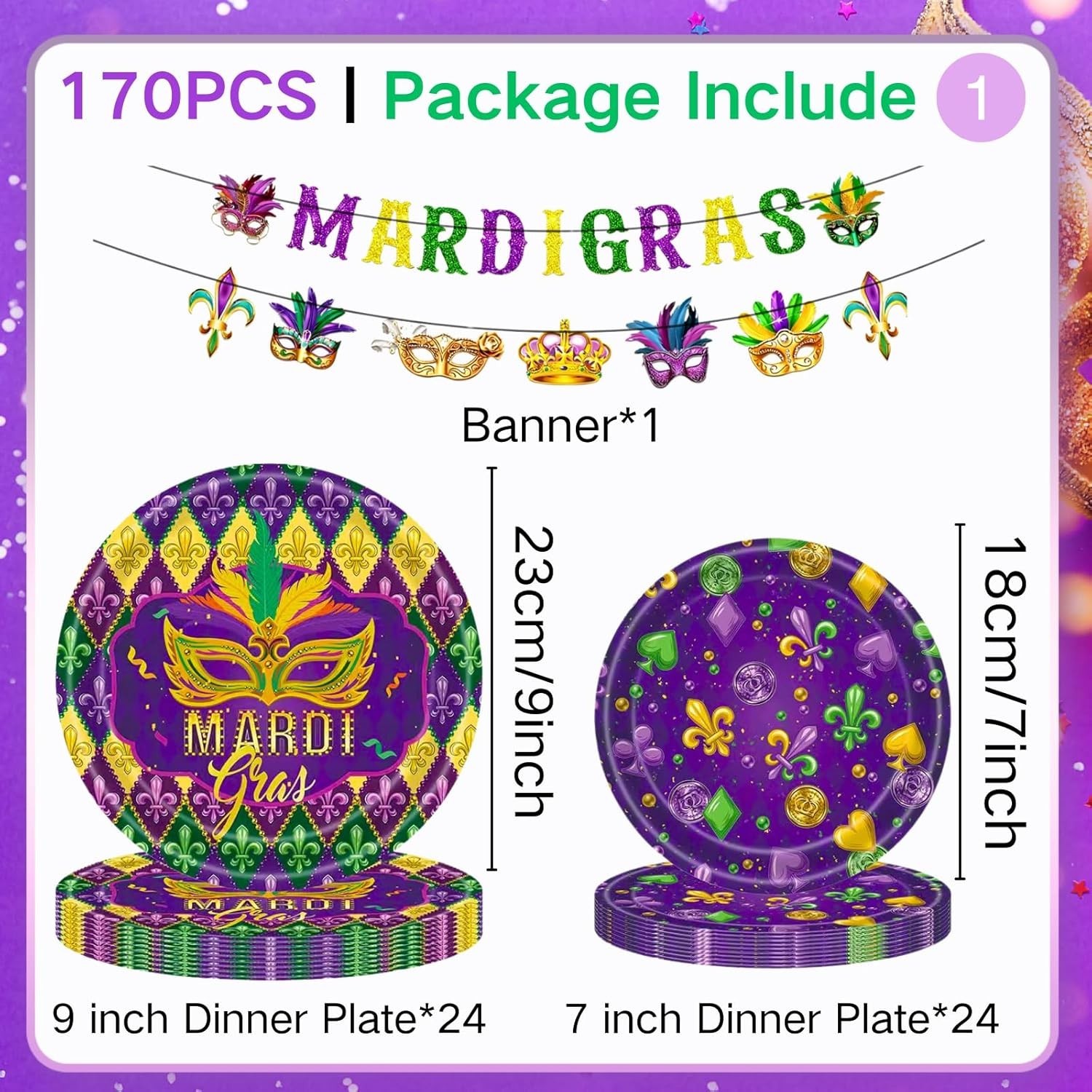 Mardi Gras Disposable Contemporary Multicolor Set (Plates, Napkins, Tablecover)
