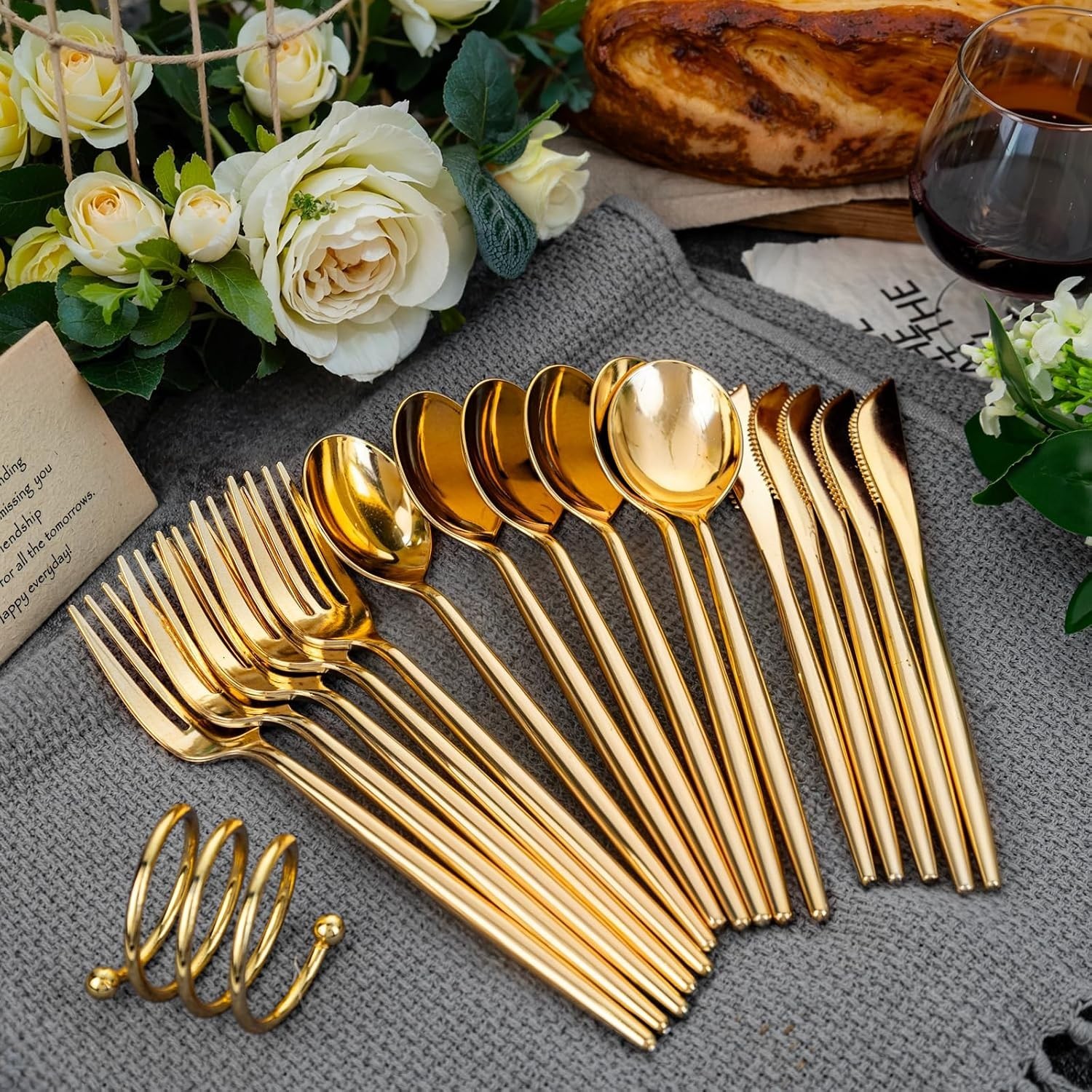 600 Pcs Gold Plastic Silverware, Gold Disposable Utensils, Heavy Duty Cutlery Se