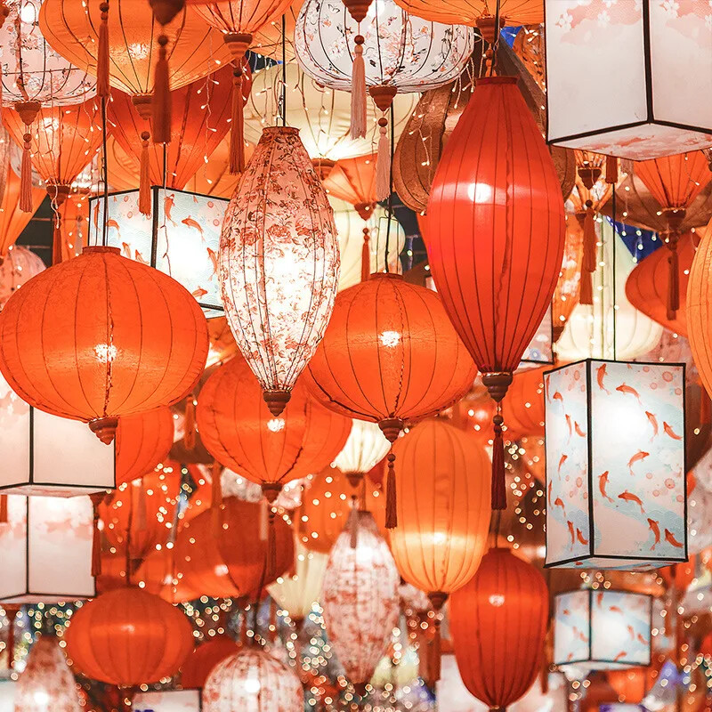 Retro Chinese Hanging Lantern Waterproof Solid Color Festival Party Cloth Decor