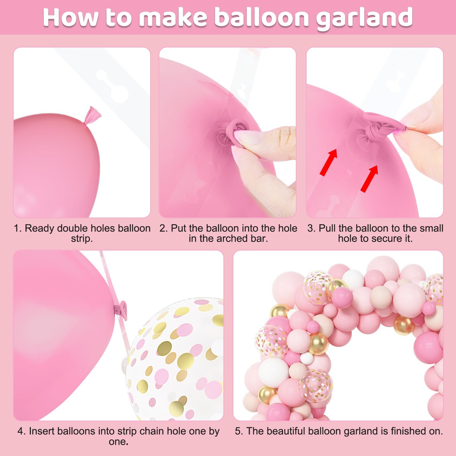 144Pcs Pink Balloons Garland Arch Kit Light Pink Gold White Confetti Latex Me…