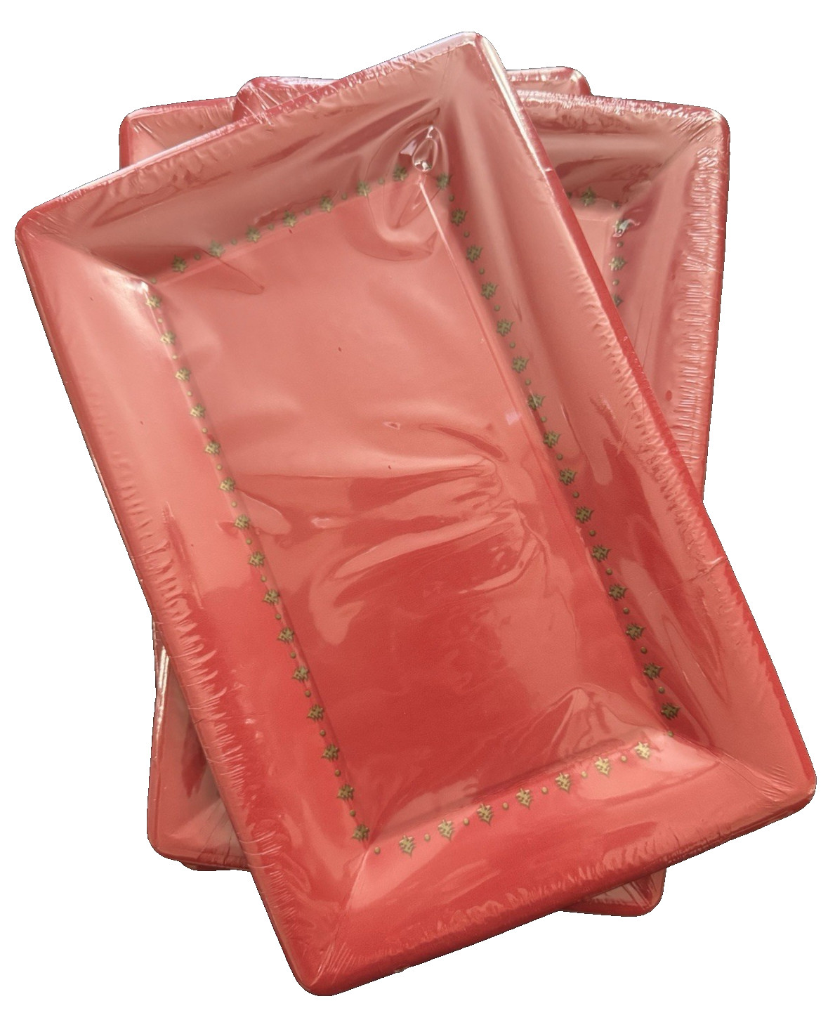 Lot/3 Ideal Home Pkg 8 Lg Cafe Paper Plates 7.5 x 12 Rectangle Holiday Red Gold