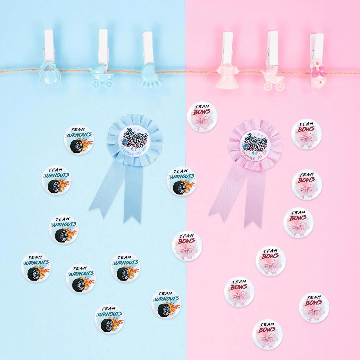 Burnouts or Bows Gender Reveal Decorations – 50 Pcs Burnouts Bows Gender Reveal