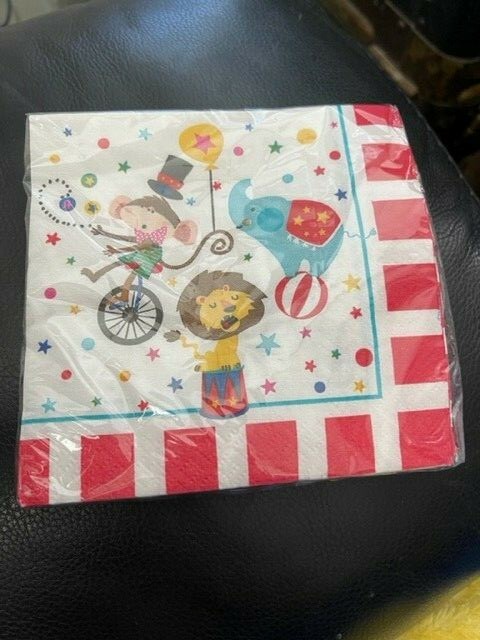 CIRCUS CARNIVAL BEVERAGE NAPKINS (16) ~ Birthday Party Supplies New!!!