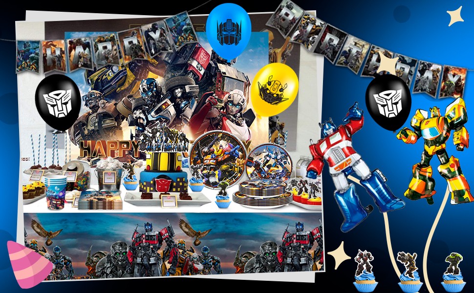 114Pcs Transformer Birthday Decoration Transformer Party Supplies Balloon Plates