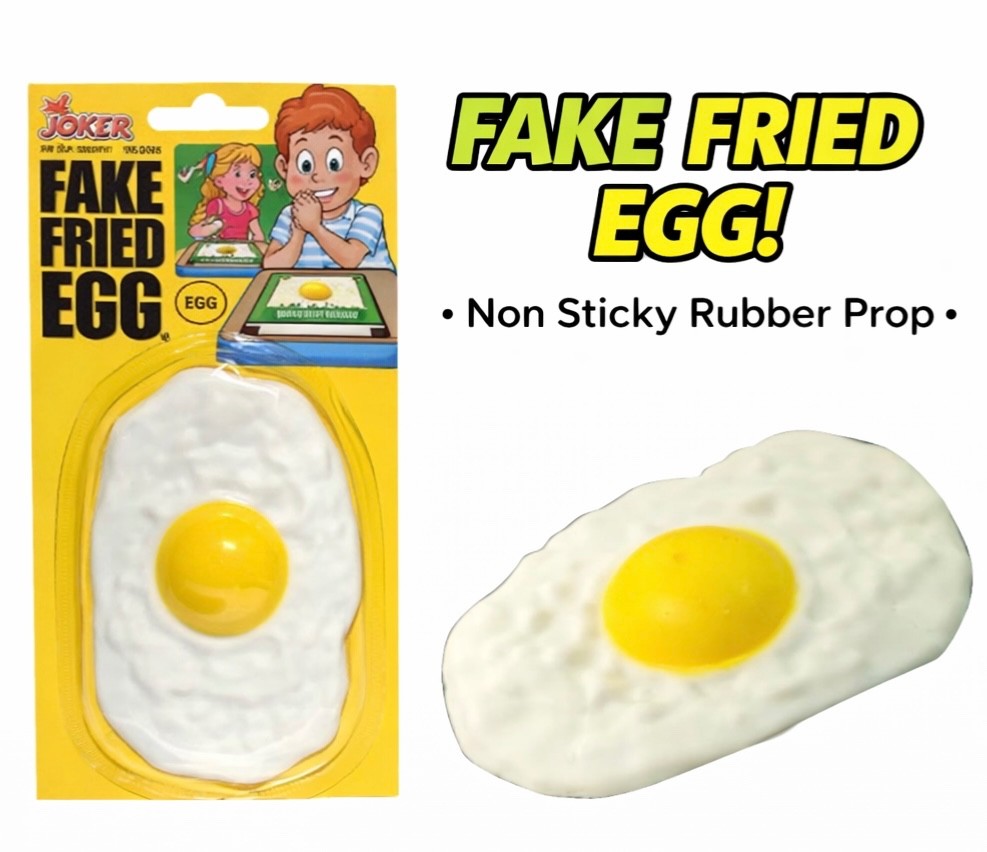 Fake FRIED FLAT RUBBER EGG Chicken Prop Yolk Gag Joke Prank Toy Play Food Funny