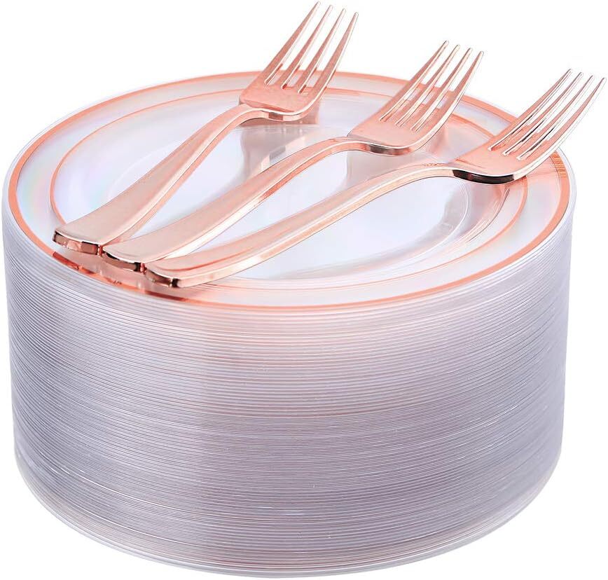 72 Rose Gold Dessert Plates And Forks Set Reusable Bpa Free Party Dishware