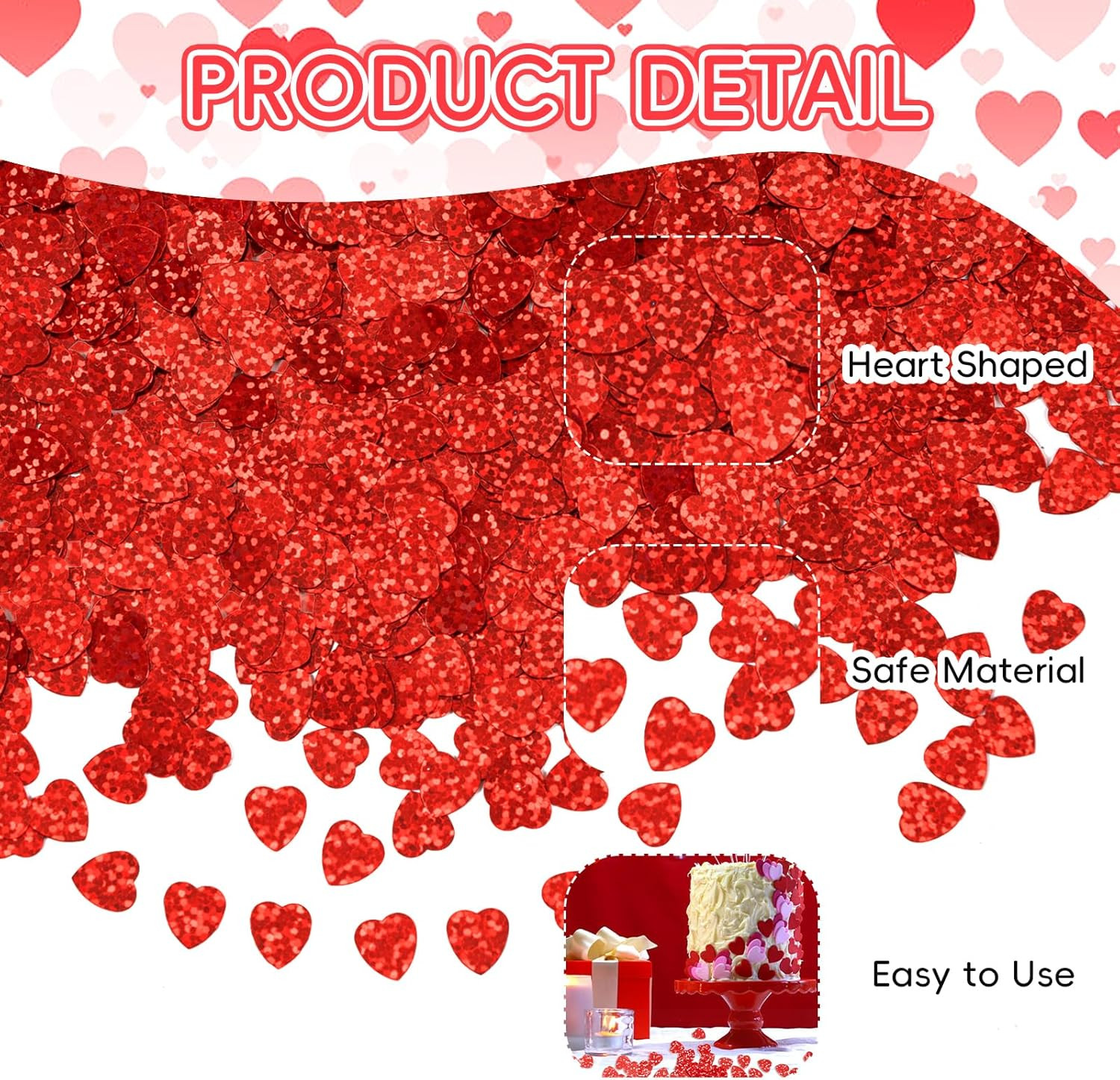 1500Pcs/50G Valentines Day Hearts Confetti Decorations,Iridescent Red Heart Tabl