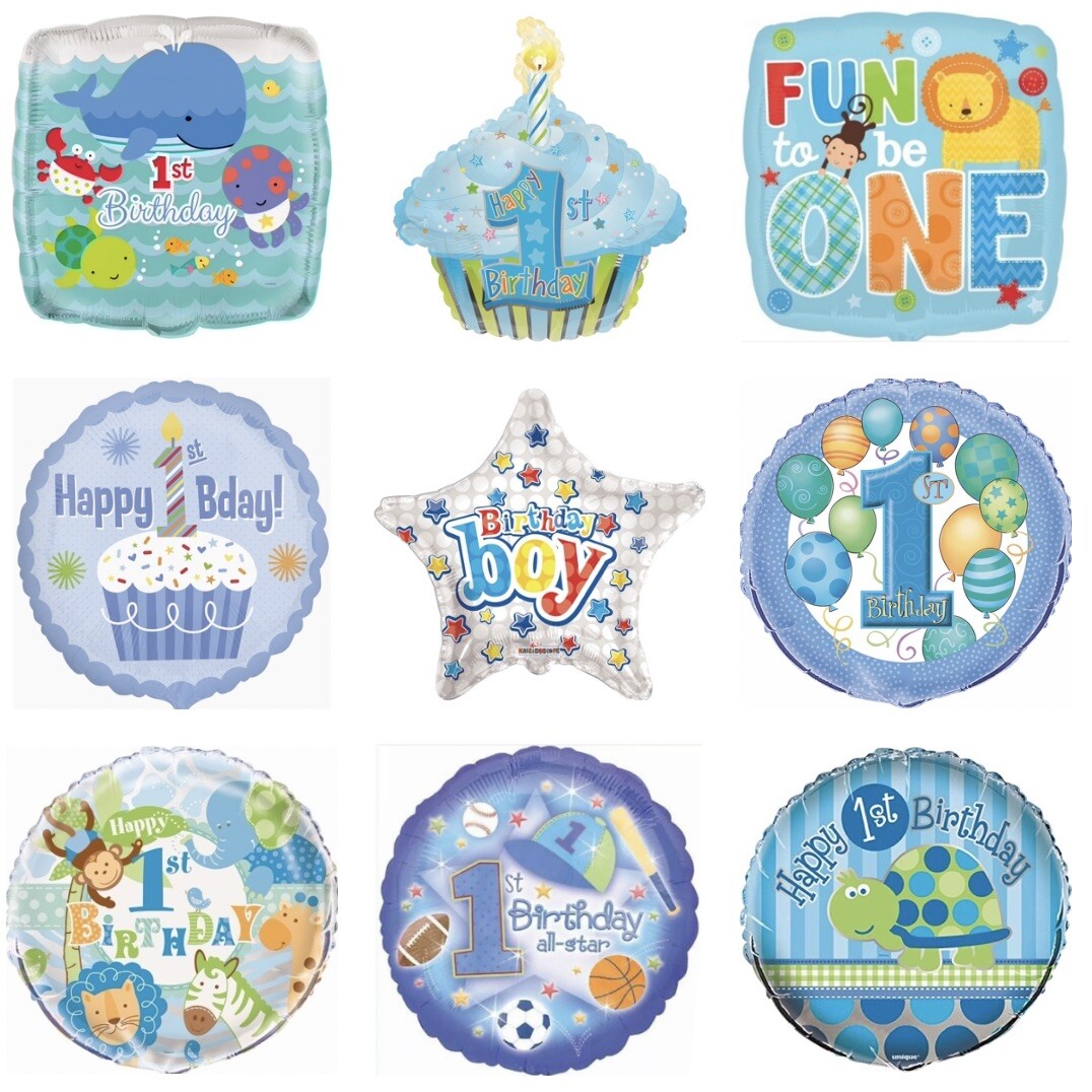 1st Birthday Boy 18″ Balloons Blue First Birthday Foil Mylar Party Balloons