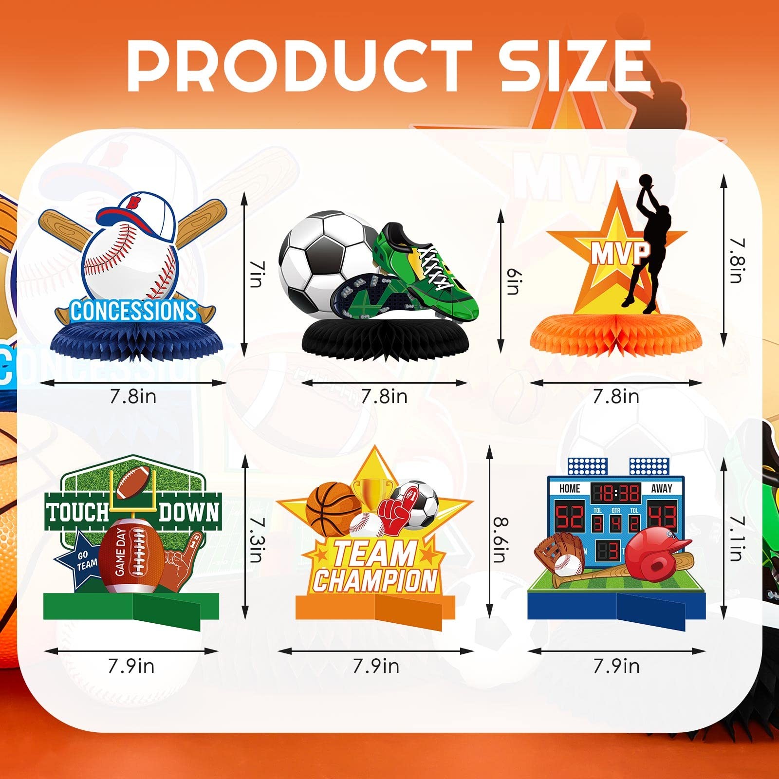 10 Pcs Sports Themed Party Decorations Sports Table Honeycomb Centerpiece Soc…