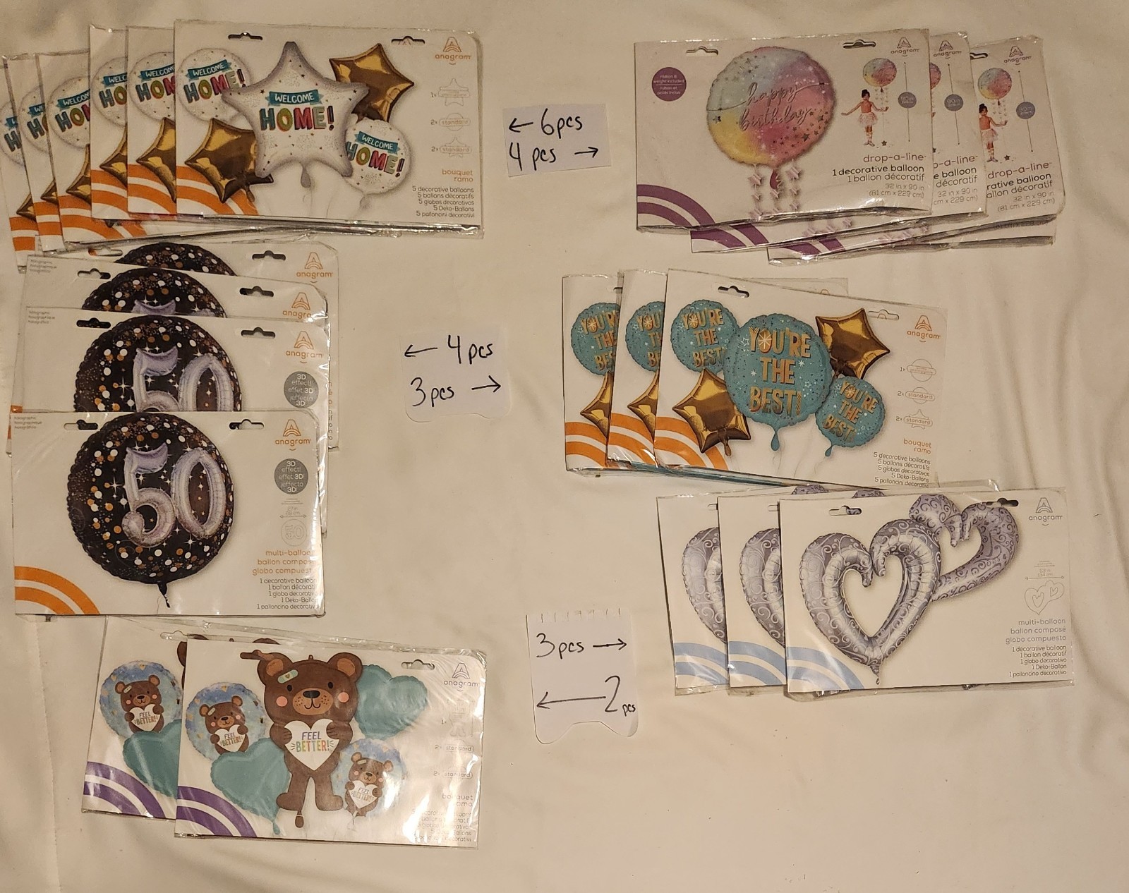 Lot of 370 Jumbo Foil Balloons Assorted Numbers Party Birthday Bulk *see Photos