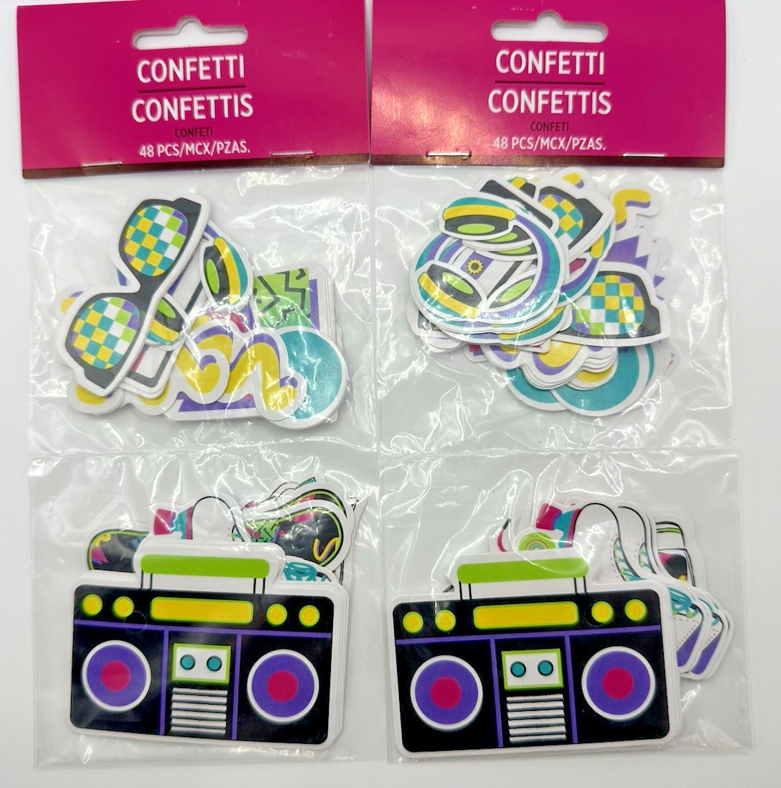 Retro 1980s-90s Confetti Cutouts 80s 90s Party Decoration 96pcs New