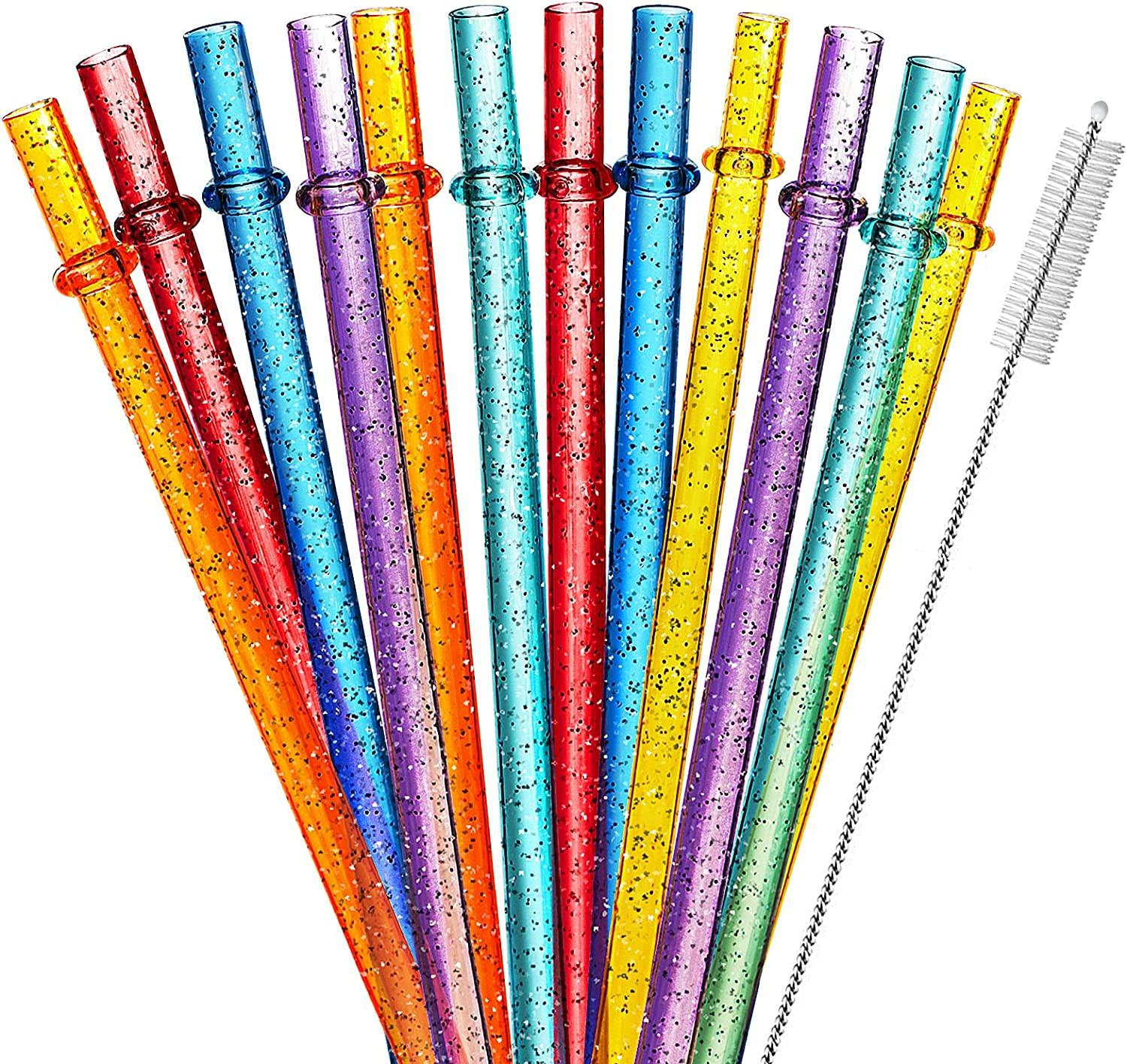 Glitter Reusable Colorful Straws 11″ Sparkle Tumbler Drinking Jar BPA Free 12 PC