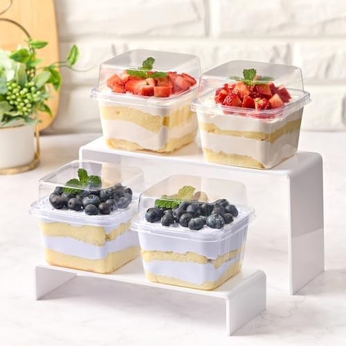 Dessert Cups 50 Count 8 oz Square Plastic Container with Lids Sporks Parfait