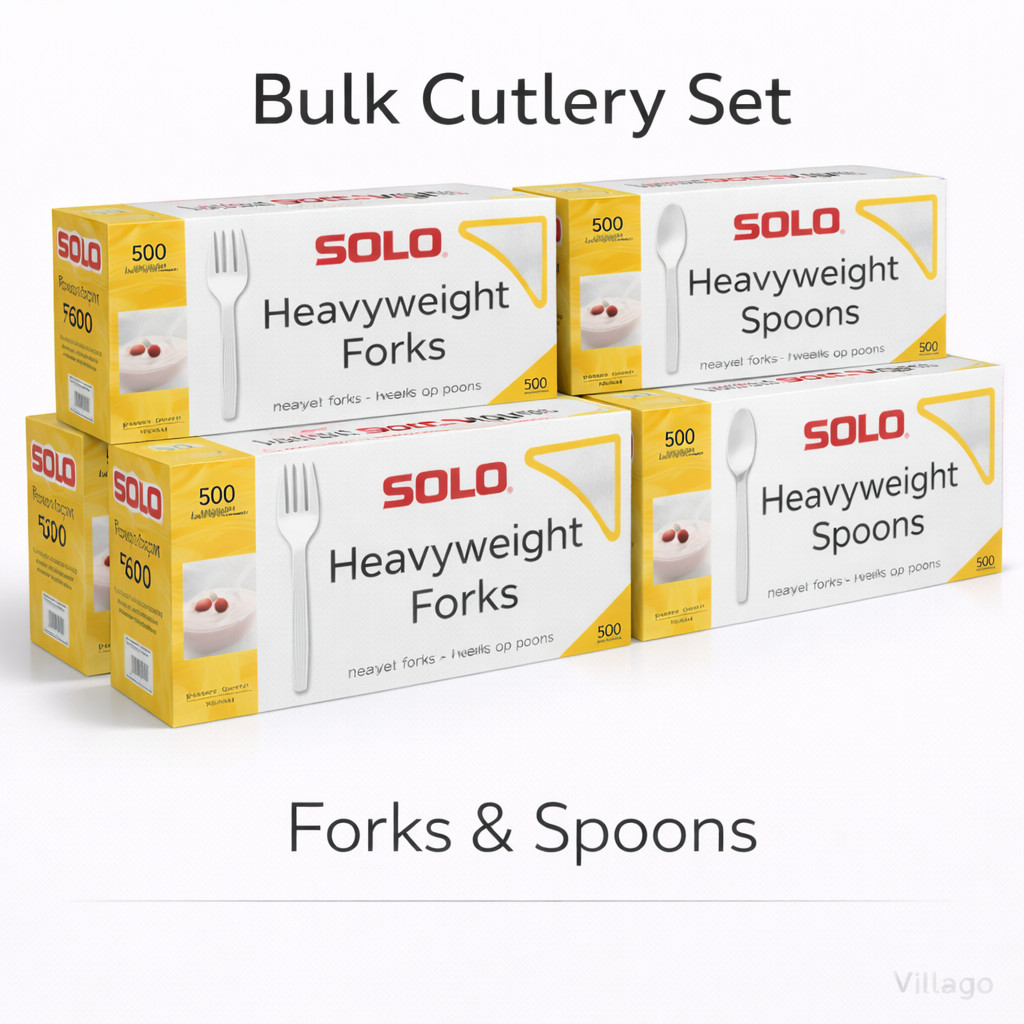 Solo Heavyweight Plastic Cutlery Set White 1000pc 500 Forks 500 Spoons Banquet