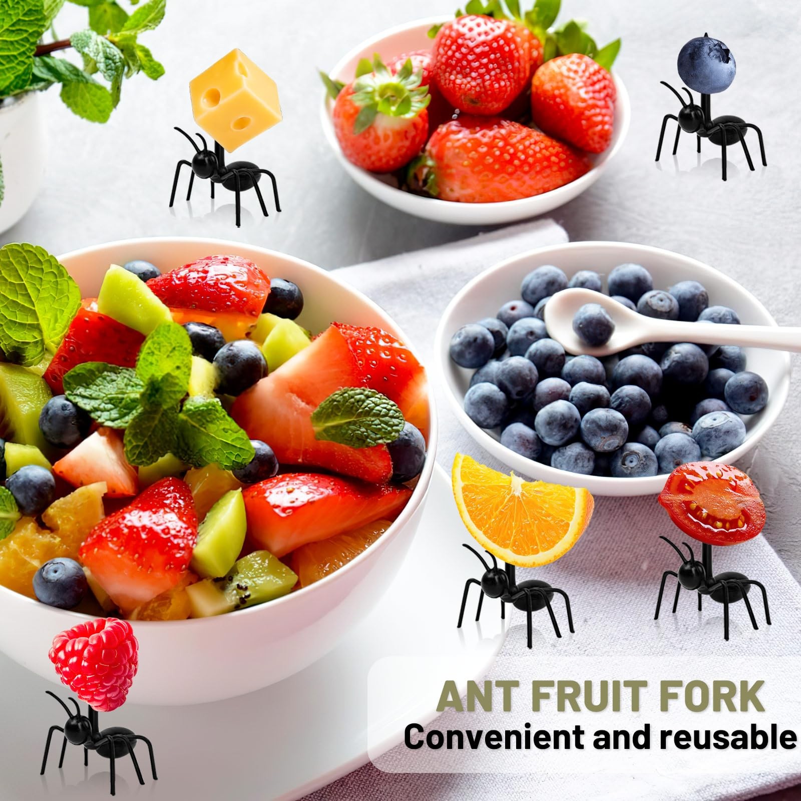48 Pcs Ant Toothpicks, Reusable Plastic Toothpicks for Cake Snack Fruit Decor…