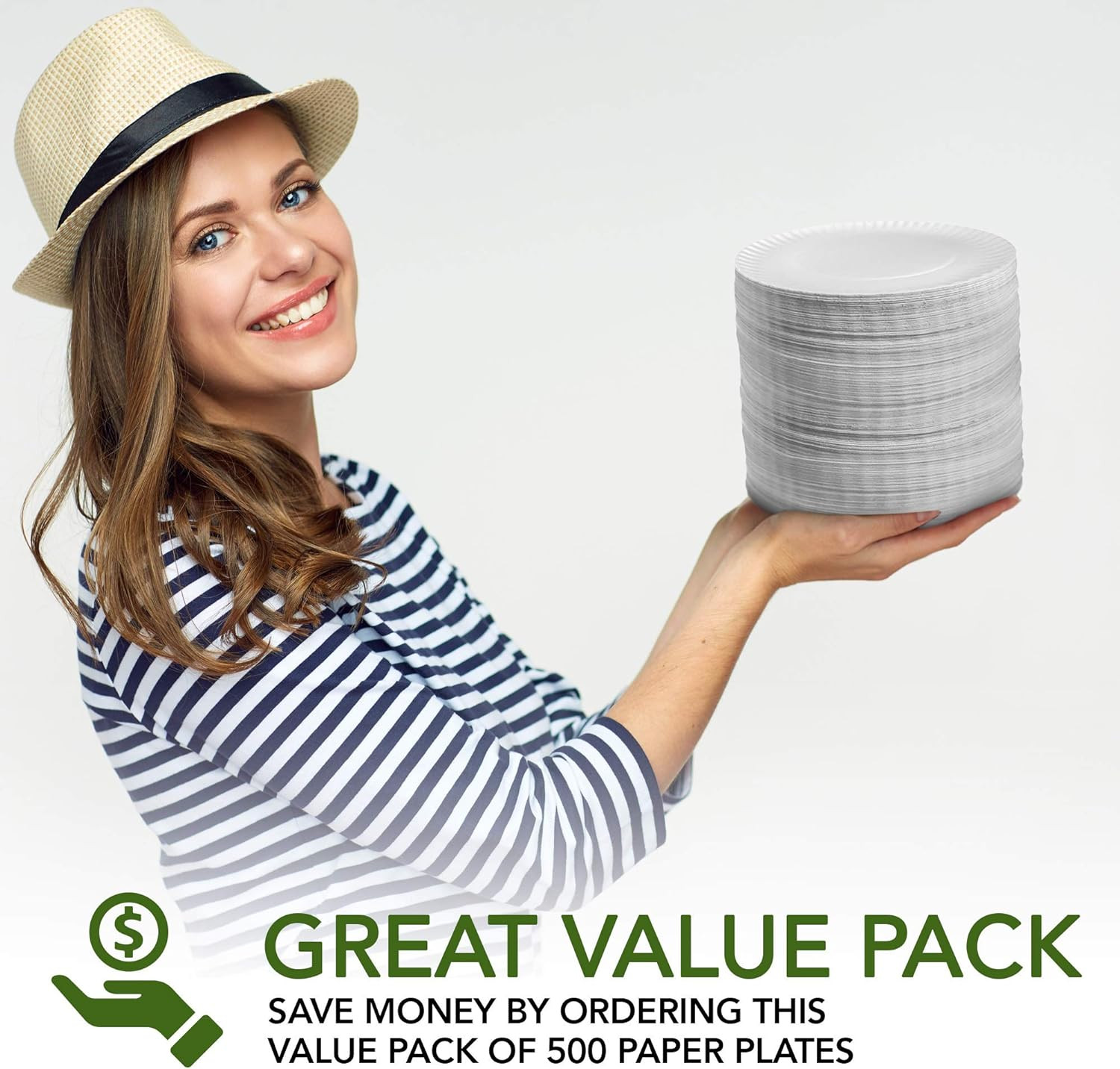 9-Inch Paper Plates Uncoated, Everyday Disposable Plates 9″ Paper Plate Bulk, Wh