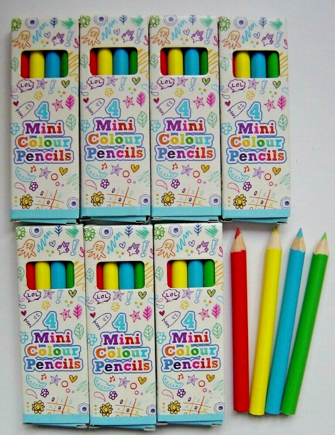 Mini Colouring Pencils, Pack 4, Party Bag Favours, boy girl, pencil crayons