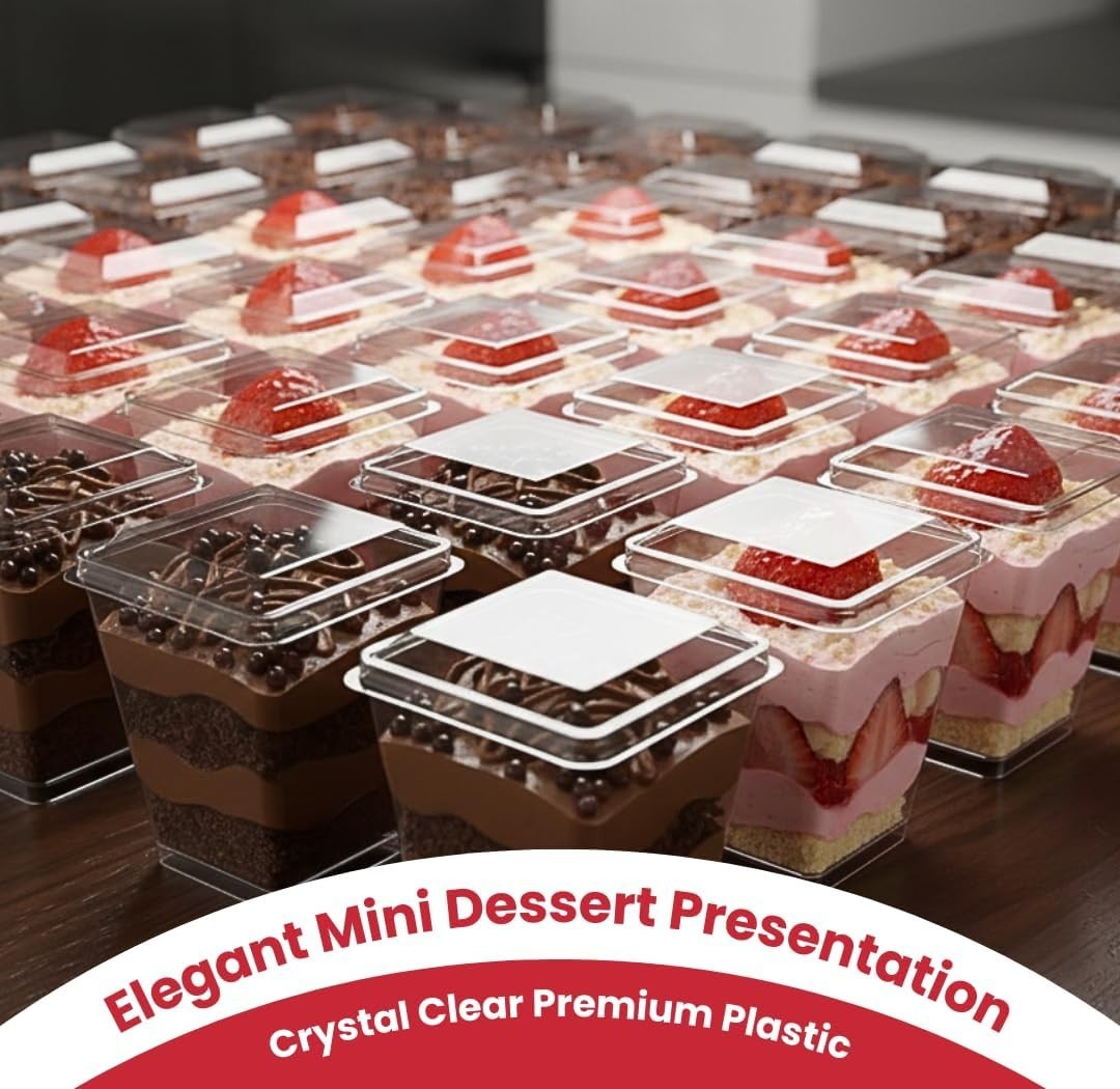 100 Pack 5 oz Disposable Plastic Dessert Cups with Lids and Spoons Clear Mini…