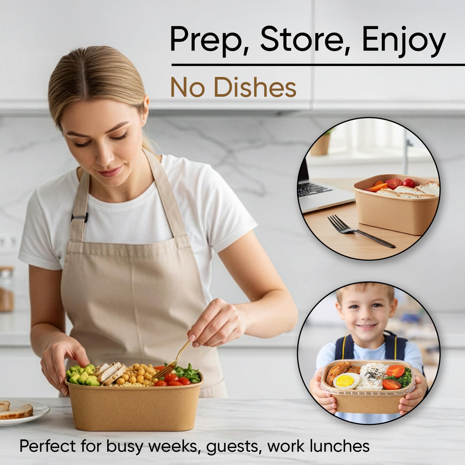 Disposable Meal Prep Containers 50 Pack 29oz Kraft Paper Bowls Lids Leafiew Safe