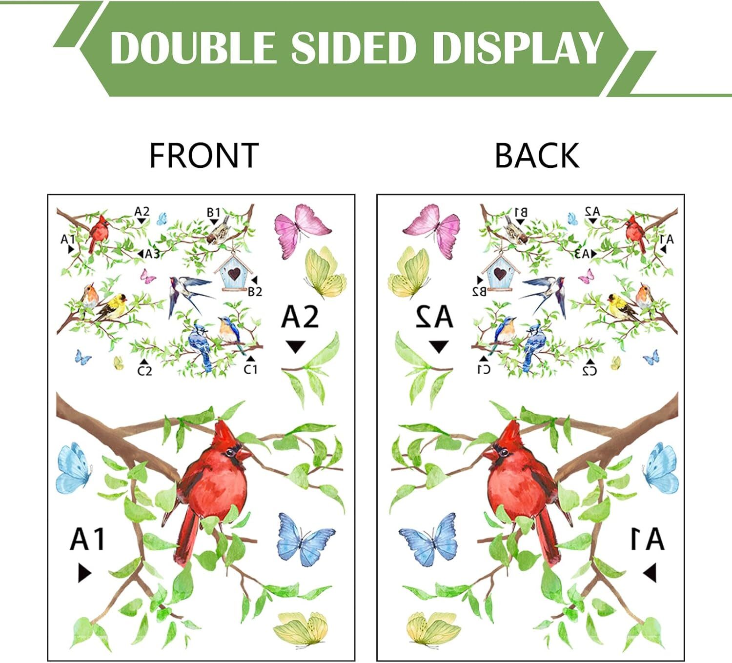 Yovkky Spring Summer Birds Branches Window Clings 4 Sheets, Cardinal Bird