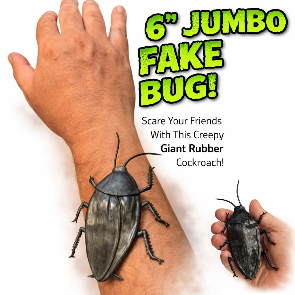 JUMBO COCKROACH 6″ Giant Rubber Fake Bug Prank Joke Gag Funny Roach Halloween