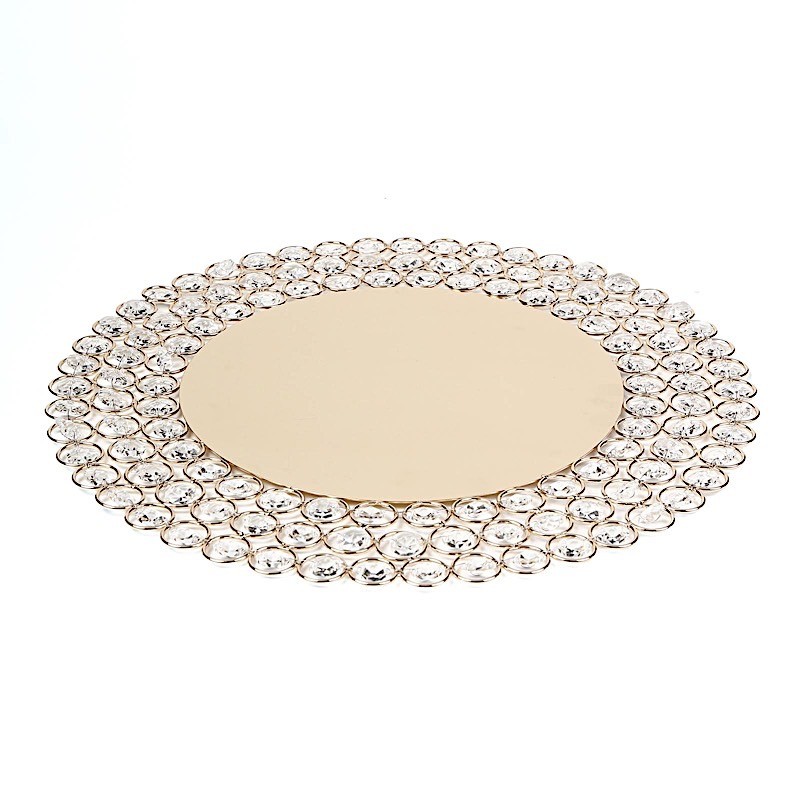 4 GOLD 14″ Metal Crystal Beaded Round Charger Plates Wedding Party Supplies