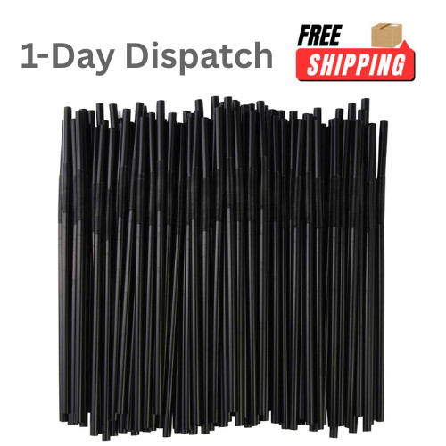ALINK 200 PCS Flexible Black Plastic Drinking Straws 10.3 Inch Extra Long