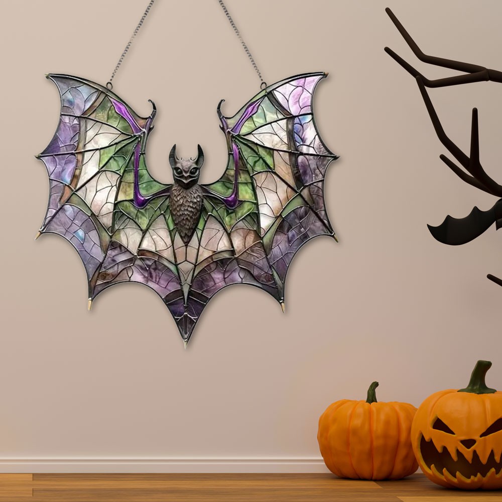 Contemporary Acrylic Bat Suncatcher Halloween Decor Home Wall Art Wreath OY
