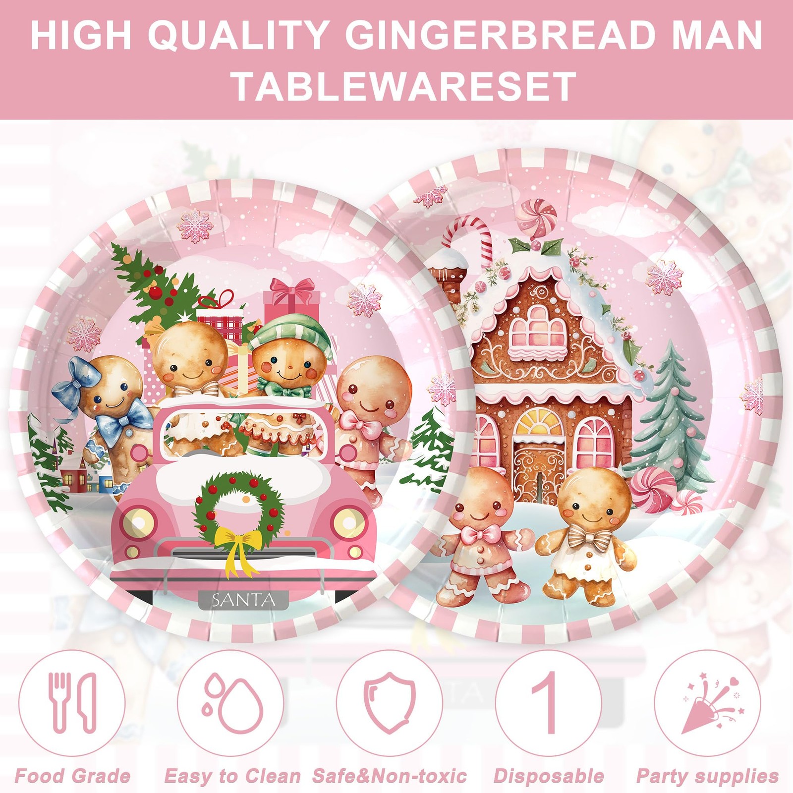120PCS Christmas Gingerbread House Party Supplies for Kids Child Pink Merry X…