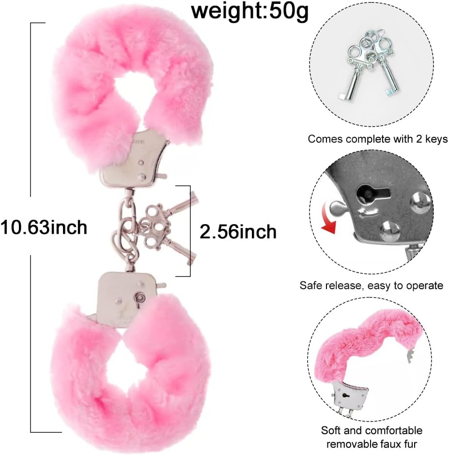 Furry Adjustable Sex Handcuffs with Keys,Ankle Bracelets,Sm Adult Plush Stainles