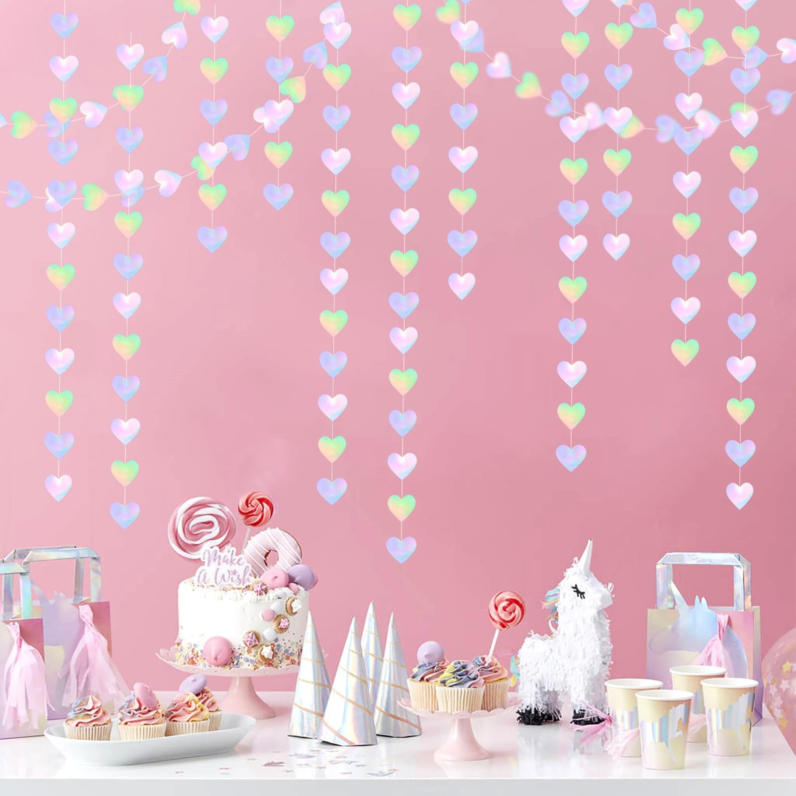 Iridescent Disco-Holographic Heart Garland – 52Ft Wedding Hanging Decoration …