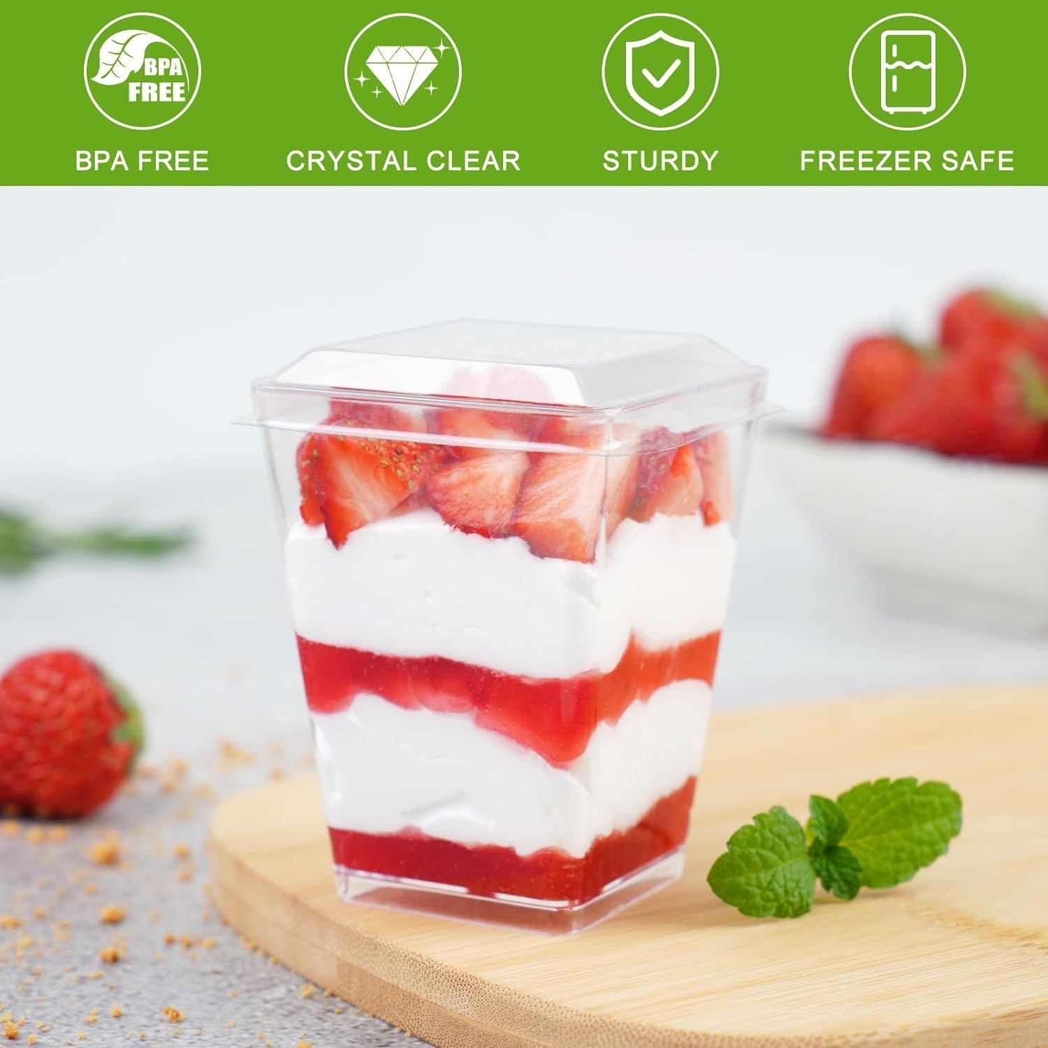 5 Oz Plastic Dessert Cups with Lids and Spoons 75 Pcs Serves 25, Banana Pudding