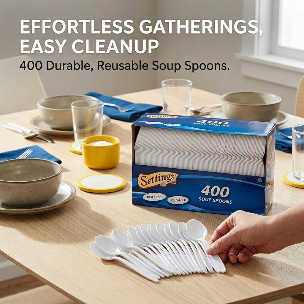 White Plastic Soup Spoons, 400 Count – Heavy-Duty Disposable Soup Spoons,