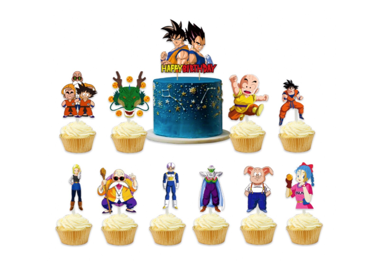 Dragon Ball Birthday Banners, Dragon Ball Balloons, Dragon Ball Cake Toppers