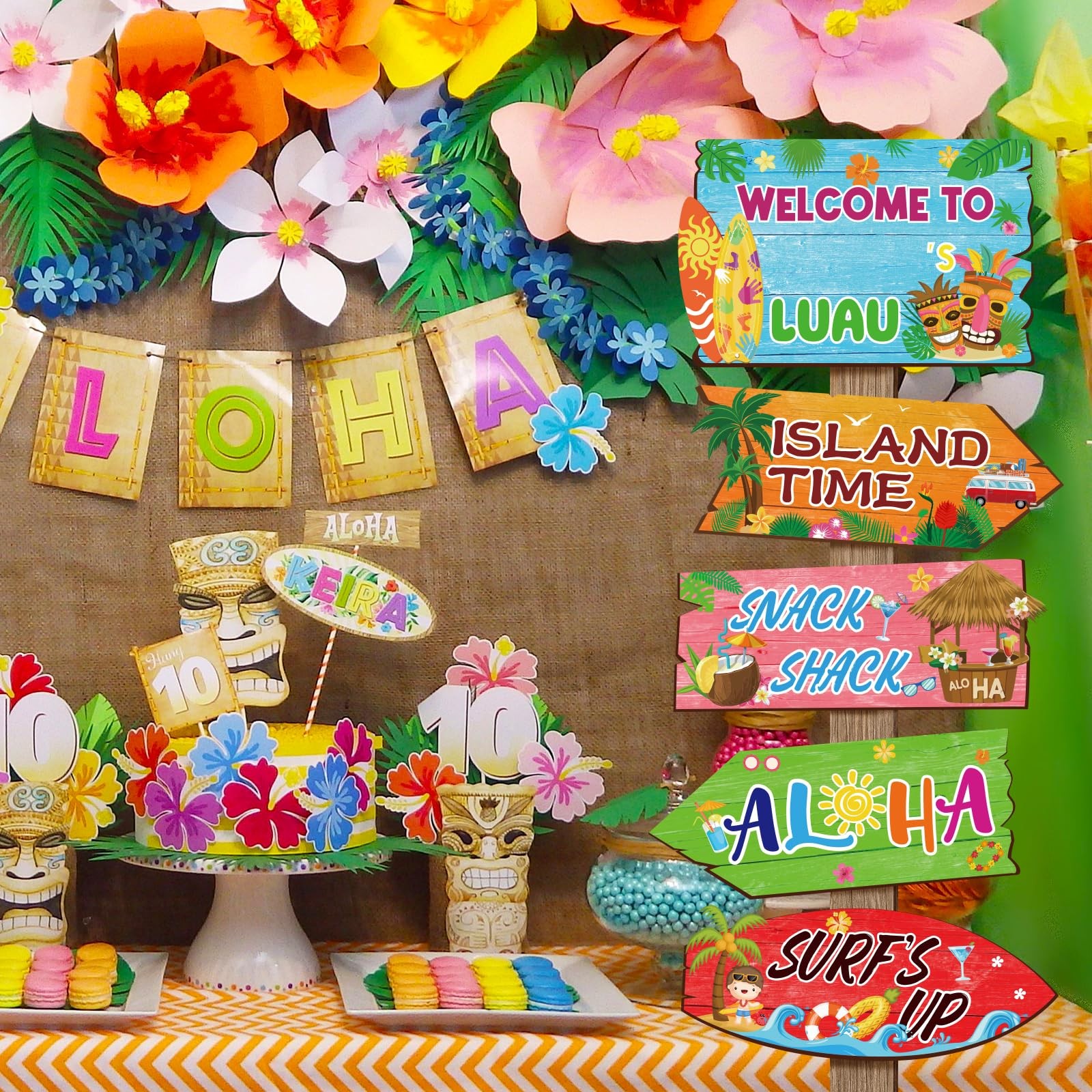 20 Pcs Luau Party Decorations Tropical Aloha Table Signs Multiple Colors Set