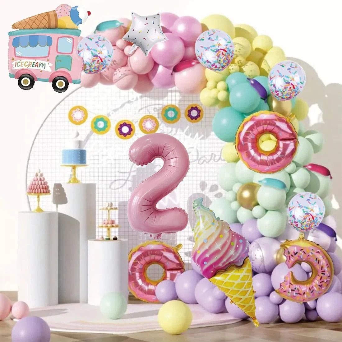 2nd Birthday Decor, Ice Cream Balloons & Cone Hat to Celebrate Your Special Girl