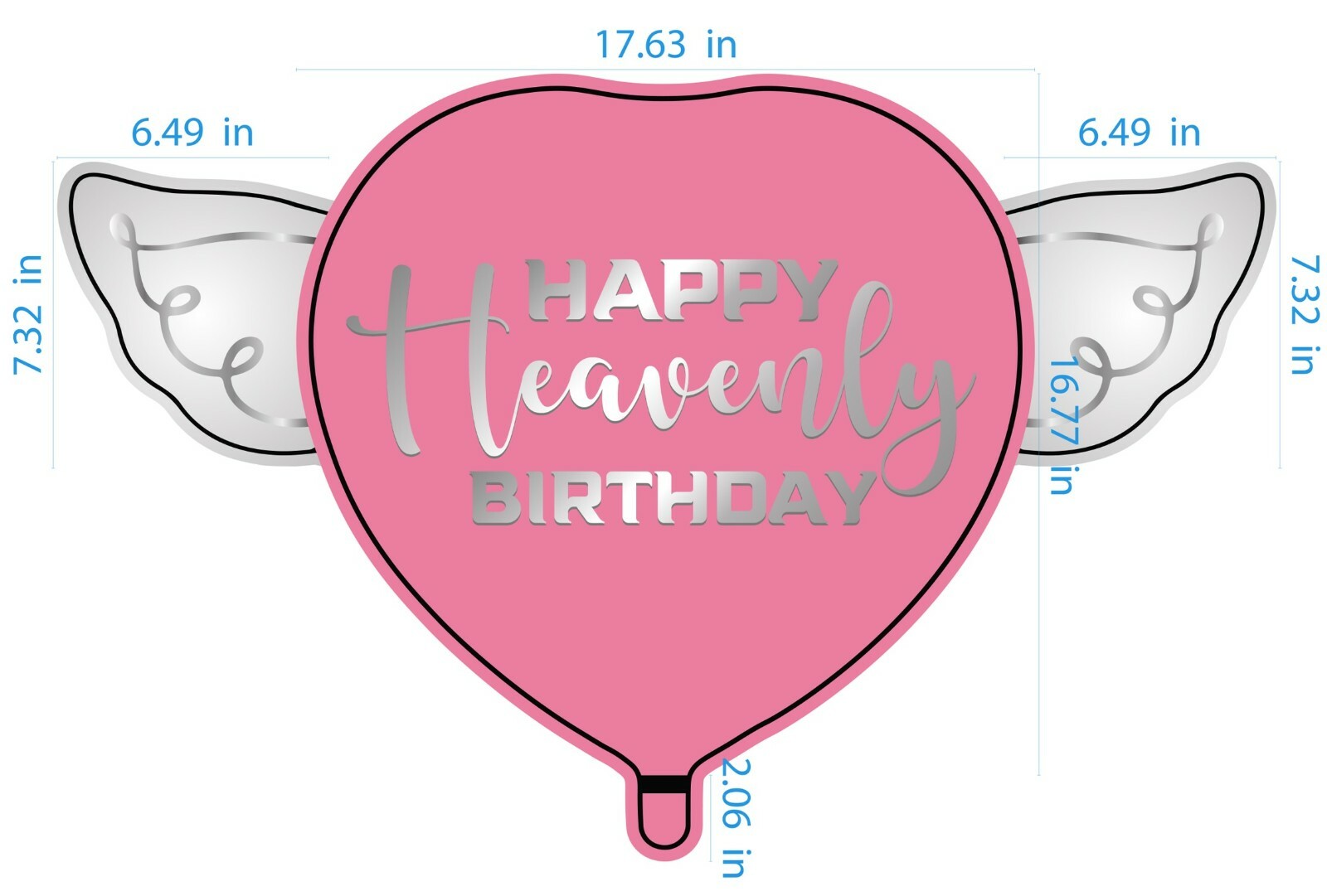 Happy Heavenly Birthday Balloon Heart Shaped with angel wings (pink)