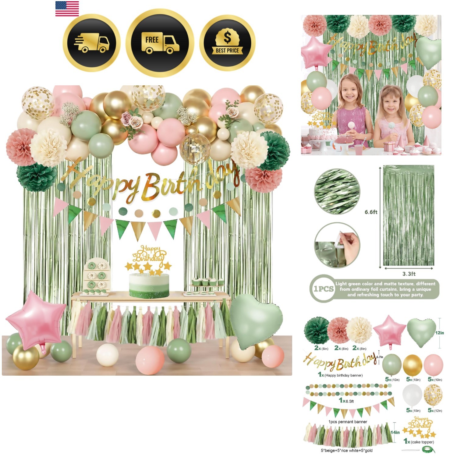 Pink Birthday Party Decorations Kit for Girls Women with Banner Foil Balloons