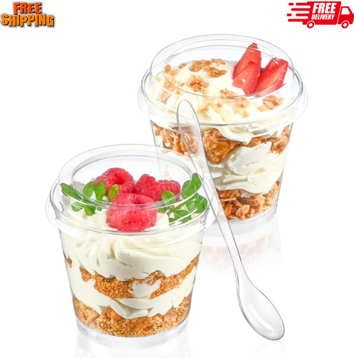 Mini Dessert Cups with Lids and Spoons 6oz Pack of 75 Serving Cups for Parties