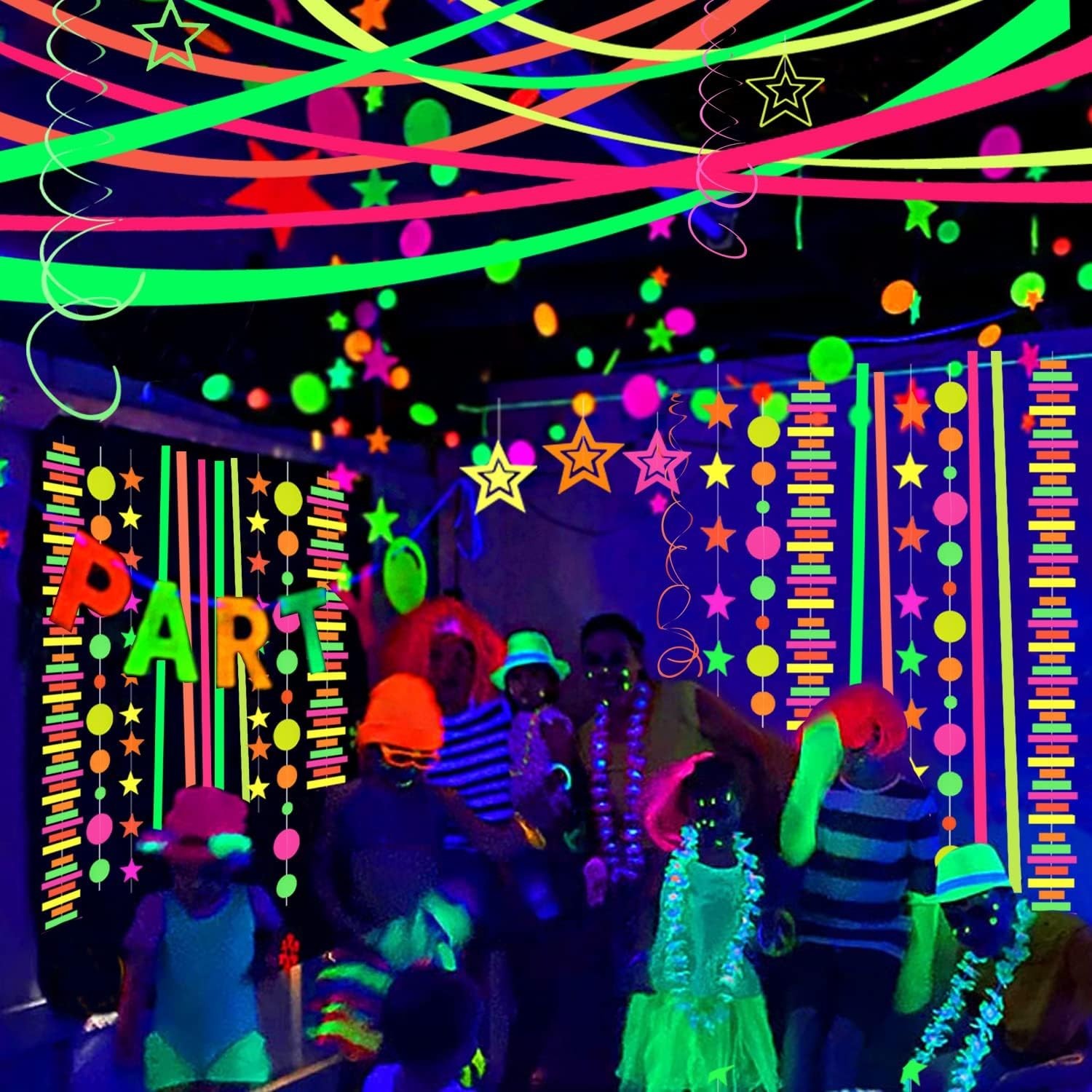 420feet Blacklight Party Streamer Decorations 4 Rolls Glow Crepe Paper UV Rea…