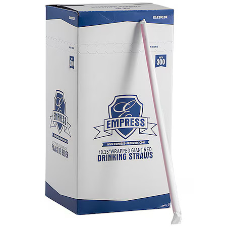 Zoro Select E162013r Red, Giant Straws, Paper Wrapped, 10.25″, Pk1200, E162013r