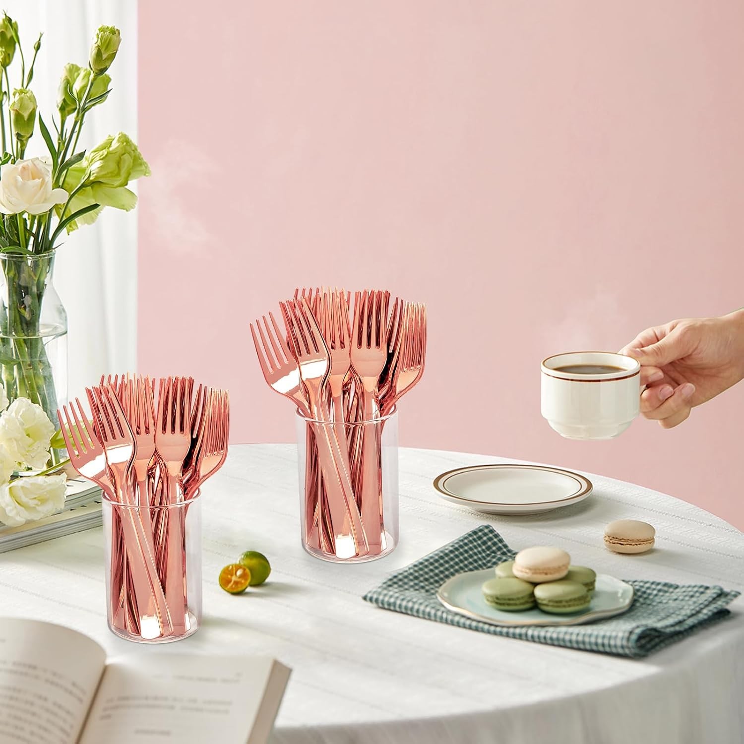 50PCS Rose Gold Plastic Forks – Heavy Duty Plastic Forks – Solid Durable Rose