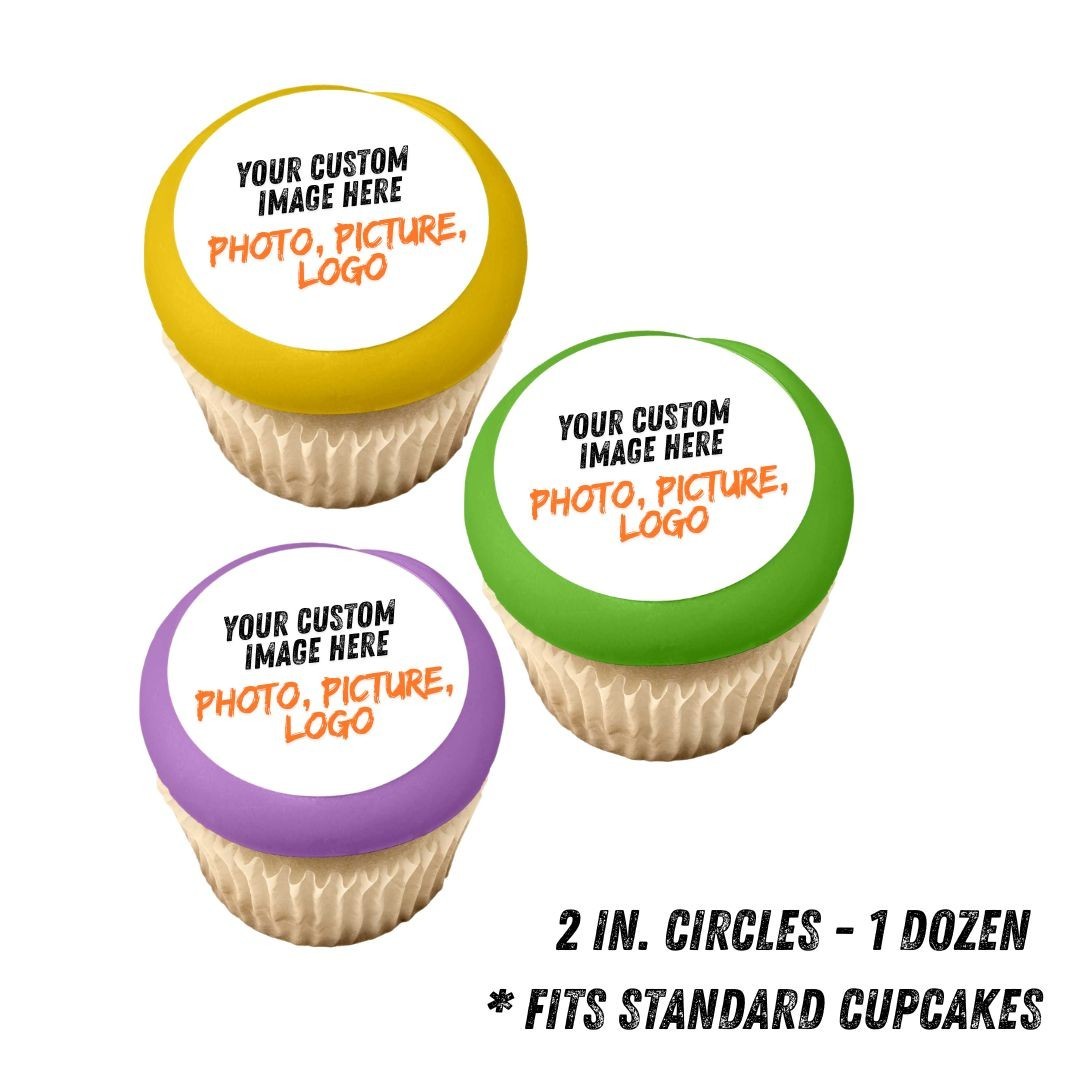 Custom Edible Cupcake Toppers 2 Inch Round 12 Count Personalized Cake Decoration