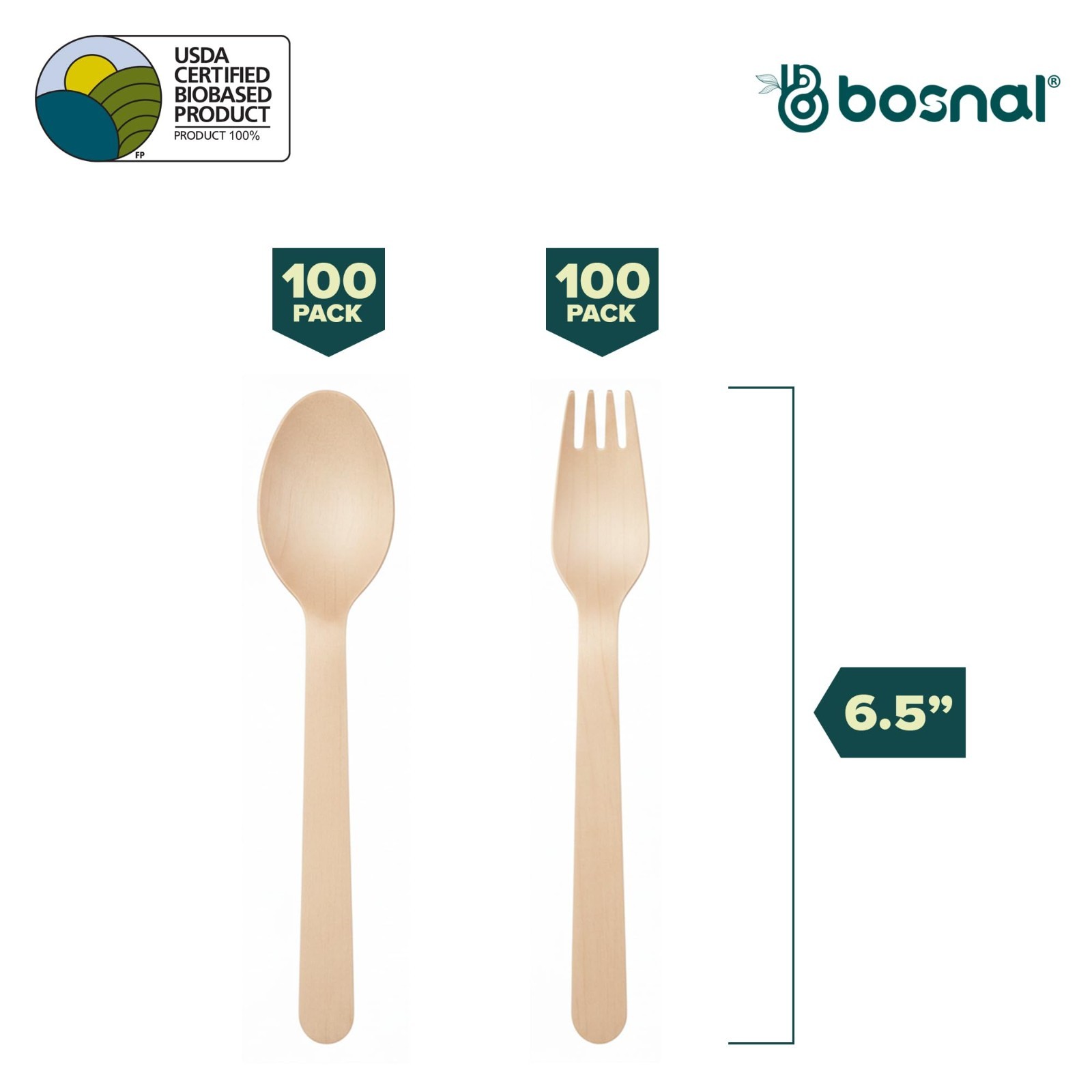 BOSNAL Wooden Disposable Spoons & Forks – 200 pcs, Made from Natural Birch Wood