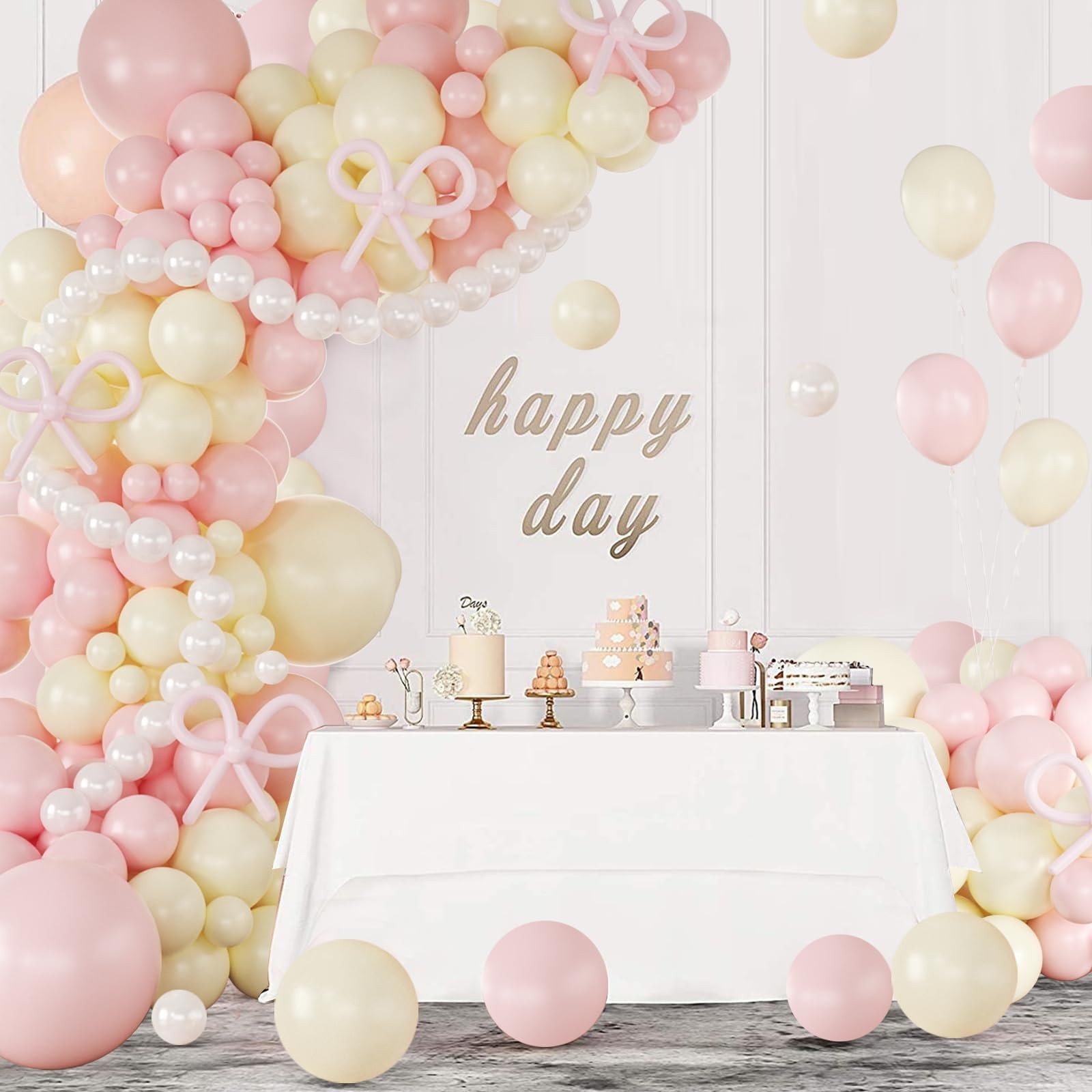 Pink and Yellow Balloon Arch Garland Kit, Coquette Bow Light Pink Yellow Pear…