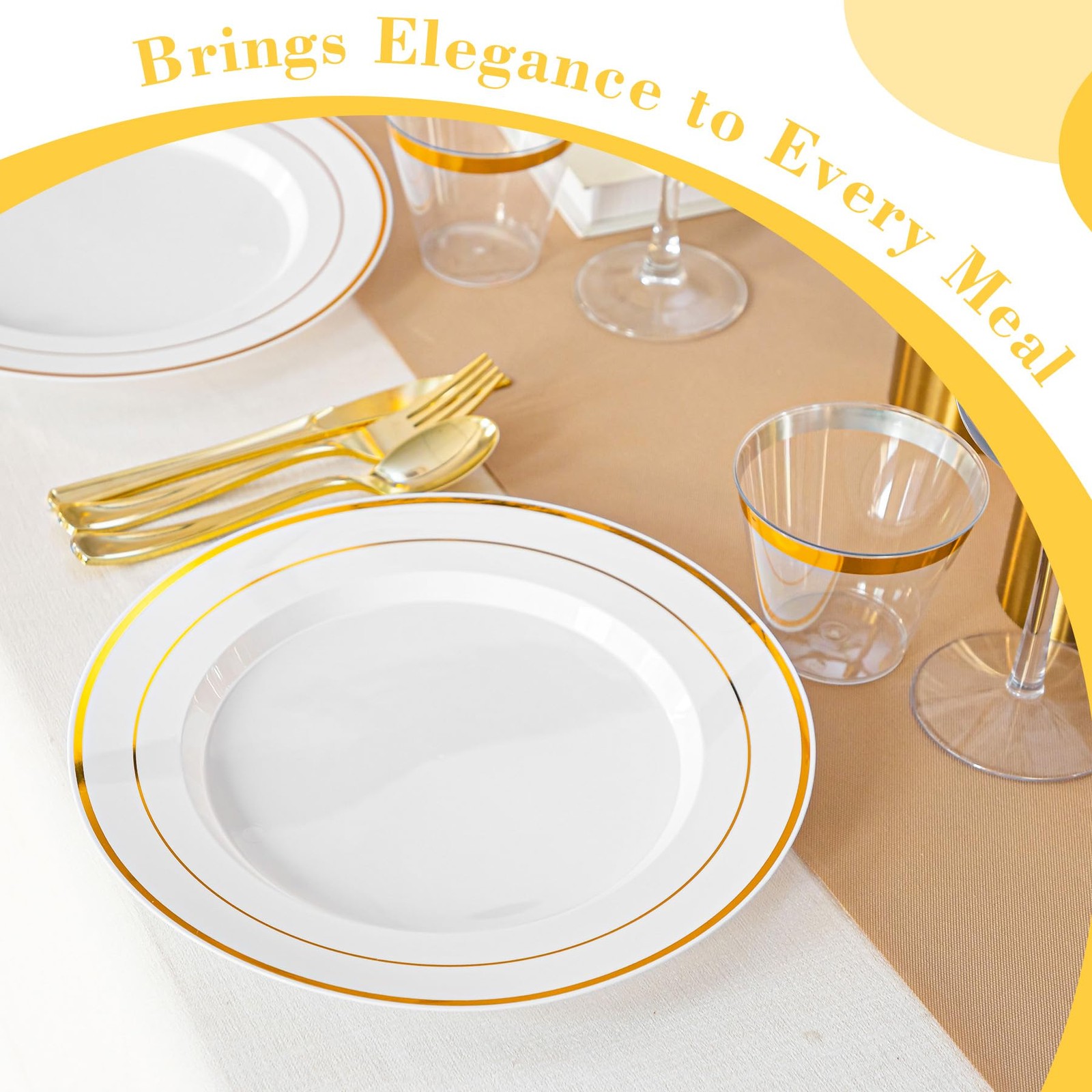 108PCS White and Gold Plastic Plates, 10 Inch Disposable Dinner Plates with G…